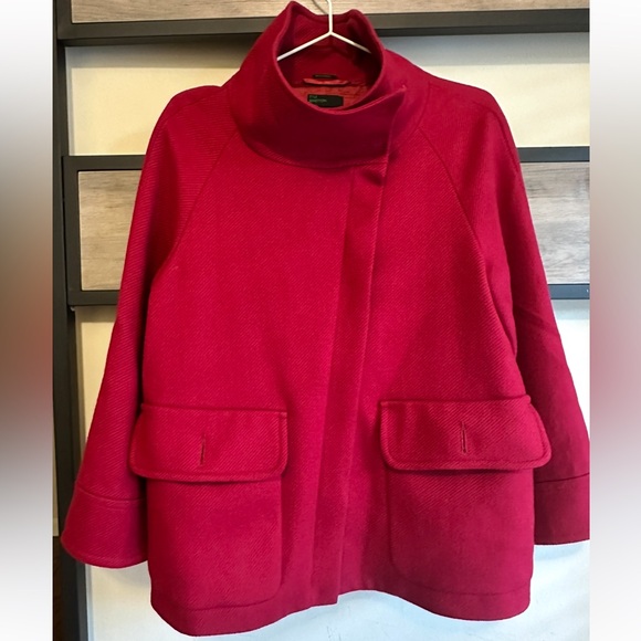 United Colors Of Benetton 100% Wool Dramatic Cropped Peacoat Swing Coat Sz42 - Picture 1 of 10